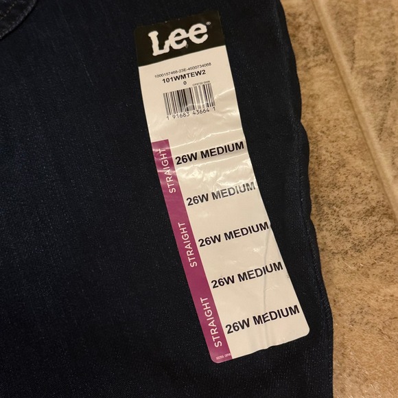 Lee Women Stretch Straight Leg Jeans Dark Wash Size 26W Medium New With Tags - Picture 2 of 11